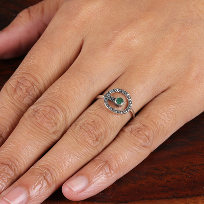 Emerald cocktail ring, 'Emerald Queen' - Classic Faceted Emerald and Sterling Silver Cocktail Ring