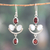 Garnet and rainbow moonstone dangle earrings, 'Crescent Passion' - 4-Carat Natural Garnet and Rainbow Moonstone Dangle Earrings