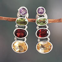 Multi-gemstone drop earrings, 'Stairs to Glory' - Four-Carat Faceted Multi-Gemstone Drop Earrings from India