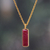 Gold-plated sterling silver and ruby pendant necklace, 'Vibrant Glam' - 18k Gold-Plated Necklace with Rectangular Ruby Stone Pendant