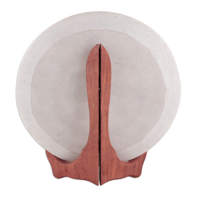 Marble decorative plate, 'Triumph of the Scarlet Bloom' - Handcrafted Floral Scarlet and White Marble Decorative Plate