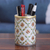 Marble pen holder, 'Spring Mesh' - Floral Mesh-Patterned Marble Pend Holder in Green and Red