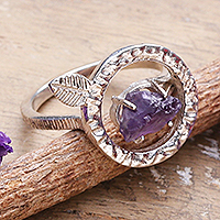 Amethyst cocktail ring, 'Center of Wisdom' - Sterling Silver and Freeform Amethyst Cocktail Ring