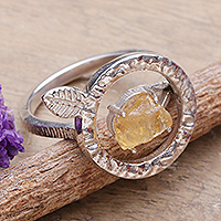 Citrine cocktail ring, 'Center of Joy' - Sterling Silver and Freeform Citrine Cocktail Ring