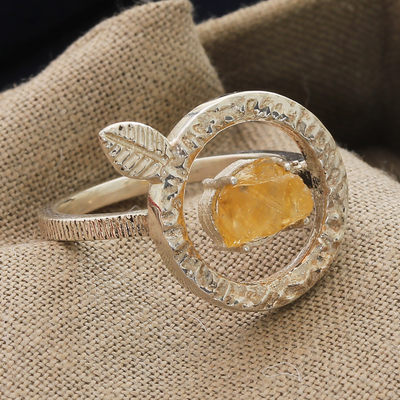 Citrine cocktail ring, 'Center of Joy' - Sterling Silver and Freeform Citrine Cocktail Ring