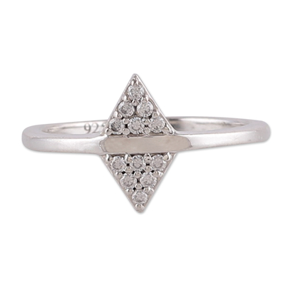 Sterling silver band ring, 'Sparkling Memory' - High-Polished Diamond-Shaped Cubic Zirconia Band Ring