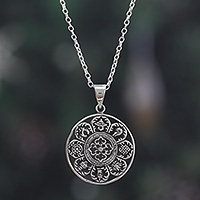 Sterling silver pendant necklace, 'Lucky Signs' - Tibetan-Inspired Classic Sterling Silver Pendant Necklace