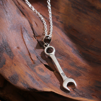 Sterling silver pendant necklace, 'Whimsical Work' - Whimsical Sterling Silver Necklace with Wrench Pendant