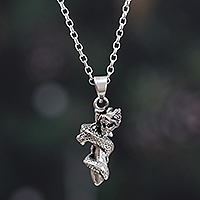 Sterling silver pendant necklace, 'Dragon Twist' - Dragon-Themed Sterling Silver Pendant Necklace from India