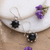 Onyx dangle earrings, 'Solar Shadow' - Sun-Themed Sterling Silver and Onyx Dangle Earrings