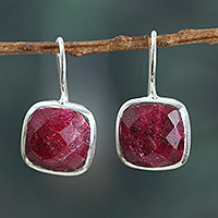 Ruby drop earrings, 'Passionate Essence' - High-Polished 12-Carat Faceted Ruby Drop Earrings