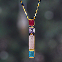 Gold-plated multi-gemstone pendant necklace, 'Vibrant Me' - Polished 18k Gold-Plated Multi-Gemstone Pendant Necklace