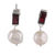 Pendientes colgantes de granates y perlas cultivadas - Pendientes colgantes de perlas cultivadas en color crema y granate natural