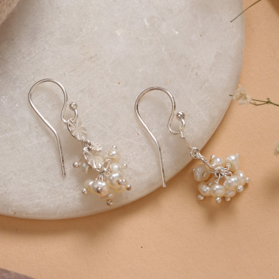 Cultured pearl cluster dangle earrings, 'Innocent Berries' - Natural Cream Cultured Pearl Cluster Dangle Earrings