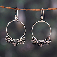 Sterling silver dangle earrings, 'Magical Pyramids' - Polished and Oxidized Sterling Silver Dangle Earrings
