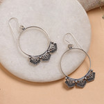 Sterling silver dangle earrings, 'Magical Pyramids' - Polished and Oxidized Sterling Silver Dangle Earrings