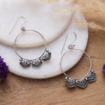 Sterling silver dangle earrings, 'Magical Pyramids' - Polished and Oxidized Sterling Silver Dangle Earrings