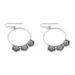 Sterling silver dangle earrings, 'Magical Pyramids' - Polished and Oxidized Sterling Silver Dangle Earrings