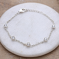 Sterling silver link bracelet, 'Sparkling Essence' - Polished Sterling Silver and Cubic Zirconia Link Bracelet