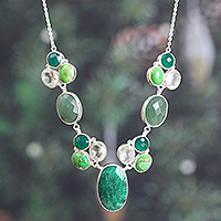 Multi-gemstone statement necklace, 'Entrancing Forest' - Multi-Gemstone Silver Statement Necklace in Green Shades