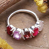 Multi-gemstone cocktail ring, 'Pink Lovers' - Polished One-Carat Faceted Multi-Gemstone Cocktail Ring