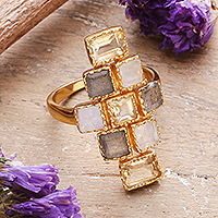 Gold-plated multi-gemstone cocktail ring, 'Glorious Mosaics' - 18k Gold-Plated Five-Carat Multi-Gemstone Cocktail Ring
