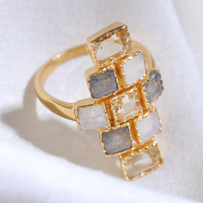 Gold-plated multi-gemstone cocktail ring, 'Glorious Mosaics' - 18k Gold-Plated Five-Carat Multi-Gemstone Cocktail Ring