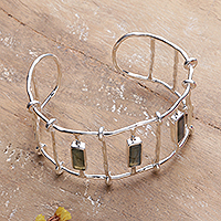 Labradorite cuff bracelet, 'Panels of Transformation' - 4-Carat Natural Labradorite Sterling Silver Cuff Bracelet
