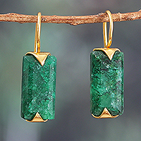 Gold-plated beryl drop earrings, 'Emerald Bliss' - Gold-Plated Modern Minimalist Green Beryl Drop Earrings