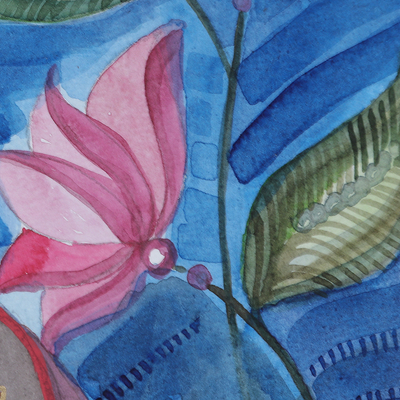 'Purity and Enlightenment' - Signed Watercolor and Acrylic Painting of Lotus Princess