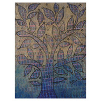 'Magical Tree' - Signed Inspirational Blue-Toned Acrylic Leafy Tree Painting