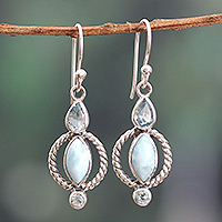 Larimar and blue topaz dangle earrings, 'Blue Core' - Classic Faceted Blue Topaz and Larimar Dangle Earrings