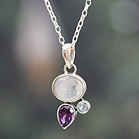 Multi-gemstone pendant necklace, 'Pieces of Harmony' - Faceted Six-Carat Multi-Gemstone Pendant Necklace