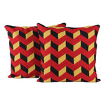 Cotton cushion covers, 'Zigzag Strawberry' (pair) - Zigzag-Patterned Strawberry Cotton Cushion Covers (Pair)