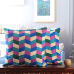 Cotton cushion covers, 'Zigzag Alabaster' (pair) - Zigzag-Patterned Alabaster Cotton Cushion Covers (Pair)