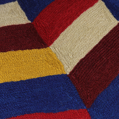 Fundas de cojín de algodón, (par) - Par de fundas de cojín de algodón estampadas en azul, rojo y amarillo