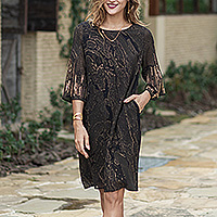 Beaded A-line dress, 'Golden Highlights' - A-Line Dress with Golden-Hued Beaded and Sequin Accents