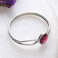 Garnet single stone ring, 'Passionate Goddess' - High-Polished Natural Garnet Single Stone Ring from India