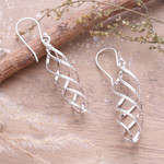 Sterling silver dangle earrings, 'Spiral Nest' - Openwork Textured Polished Sterling Silver Dangle Earrings