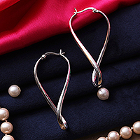 Sterling silver hoop earrings, 'Modern Twist' - Modern Sterling Silver Hoop Earrings with Twisted Design