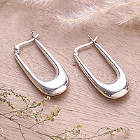 Sterling silver hoop earrings, 'Modern Radiance' - Classic Polished Sterling Silver Hoop Earrings from India