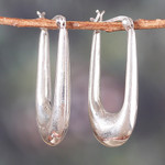 Sterling silver hoop earrings, 'Modern Radiance' - Classic Polished Sterling Silver Hoop Earrings from India