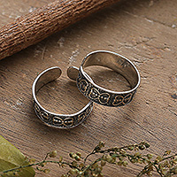 Sterling silver toe rings, 'Butterfly Joy' (pair) - Pair of Polished and Oxidized Butterfly Toe Rings from India