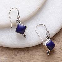 Lapis lazuli dangle earrings, 'Magical Jewels' - Polished Lapis Lazuli Cabochon Dangle Earrings