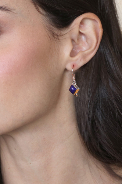 Lapis lazuli dangle earrings, 'Magical Jewels' - Polished Lapis Lazuli Cabochon Dangle Earrings
