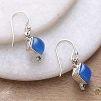 Chalcedony dangle earrings, 'Healing Jewels' - Polished Chalcedony Cabochon Dangle Earrings from India