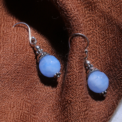 Agate dangle earrings, 'Royal Heaven' - Sterling Silver Dangle Earrings with Petite Blue Agate Gems