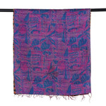 Kantha embroidered reversible silk scarf, 'Bold Life' - Eco-Friendly Patterned Embroidered Reversible Silk Scarf