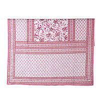 Cotton shawl, 'Blossom Bliss' - Spring-Themed Hand-Block Printed Cotton Shawl in a Pink Hue