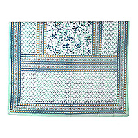 Cotton shawl, 'Teal Bliss' - Classic Floral Hand-Block Printed Cotton Shawl in a Teal Hue